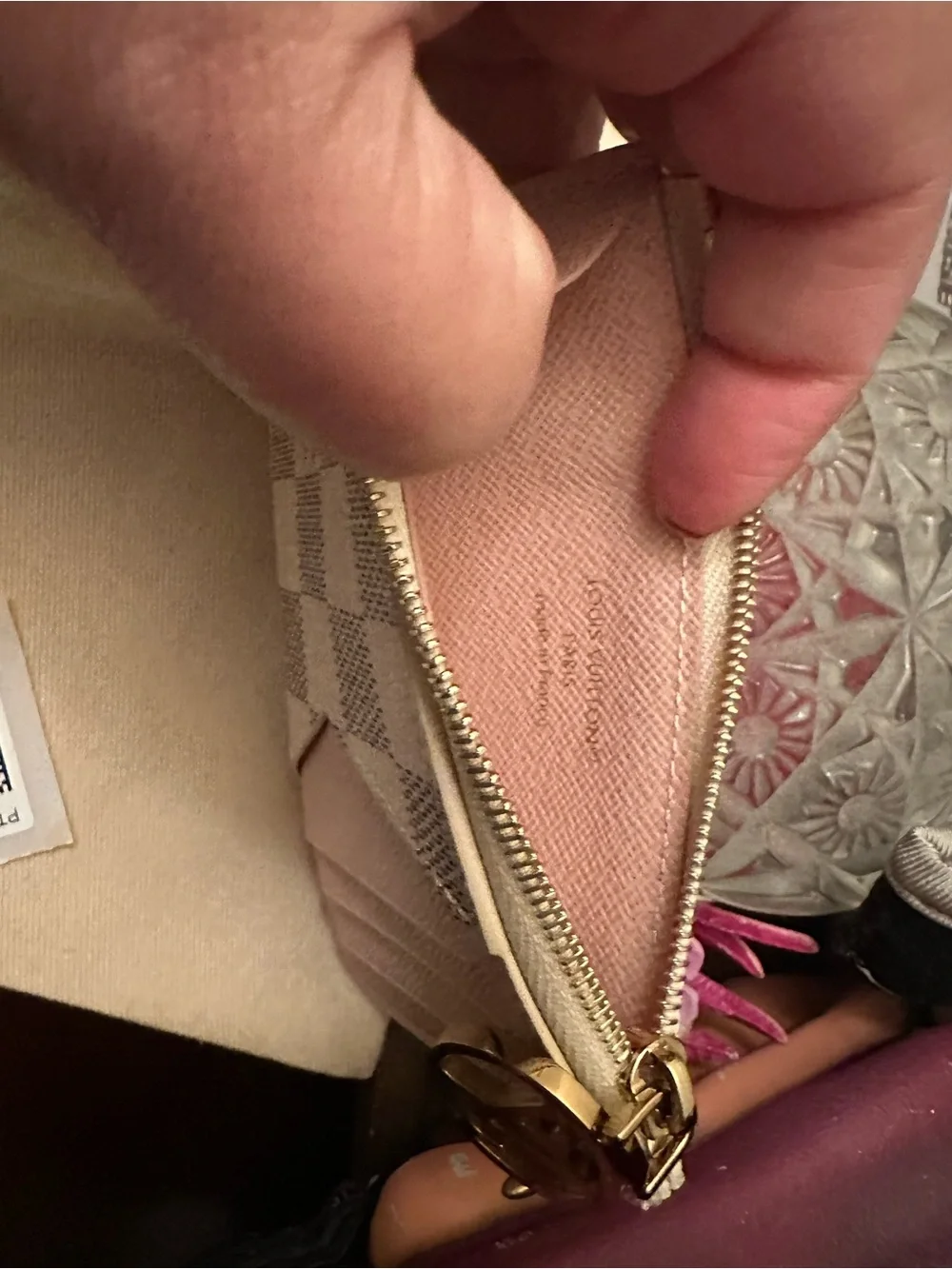 Louis Vuitton Pink and Damier Azur Card Slot Zip Pouch